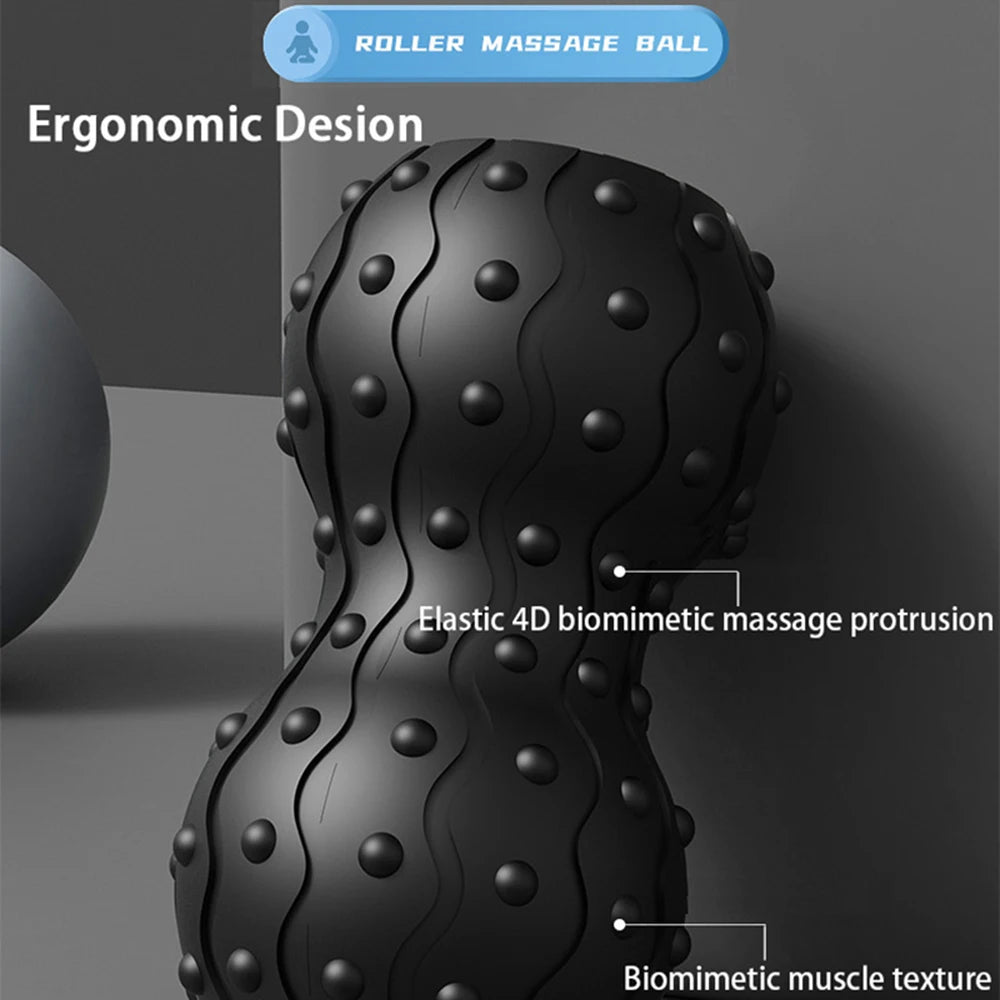 Ergonomic black roller massage ball with 4D biomimetic protrusions and muscle texture