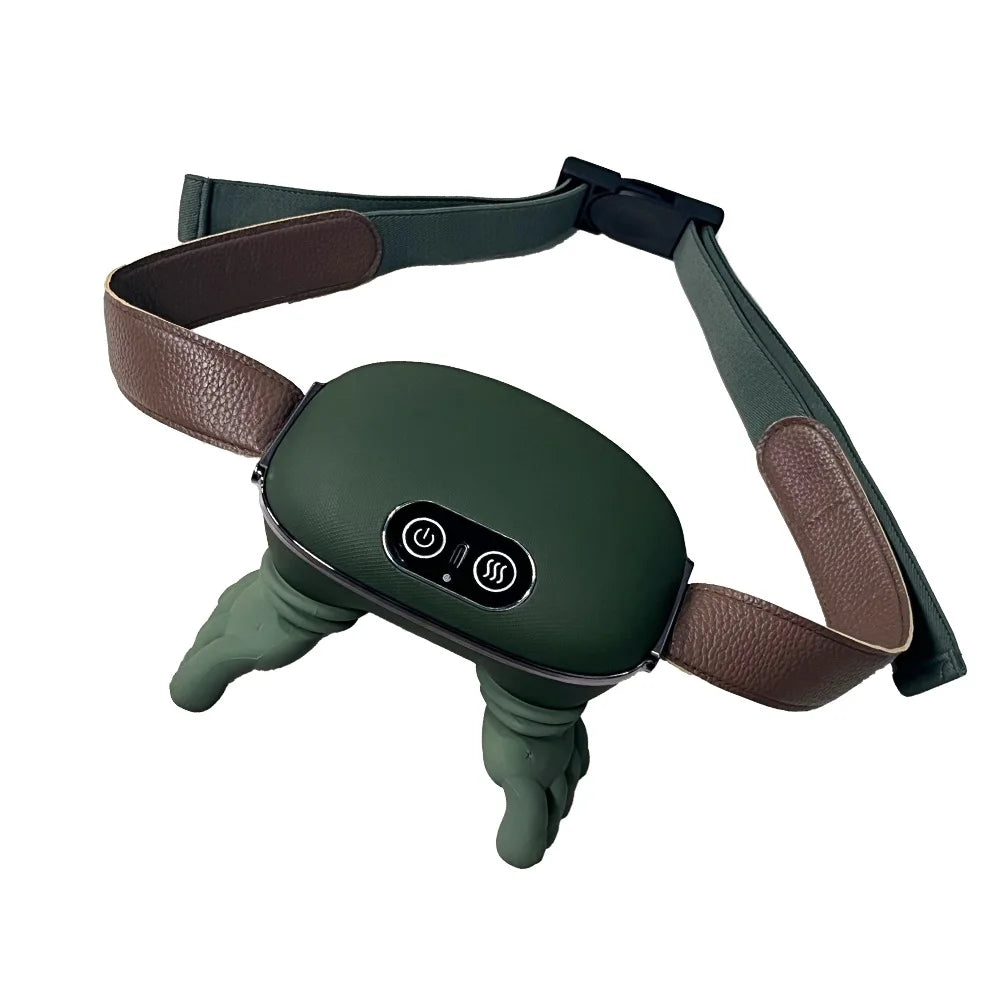 Green and brown wearable massage device with adjustable strap, The Relief Method product