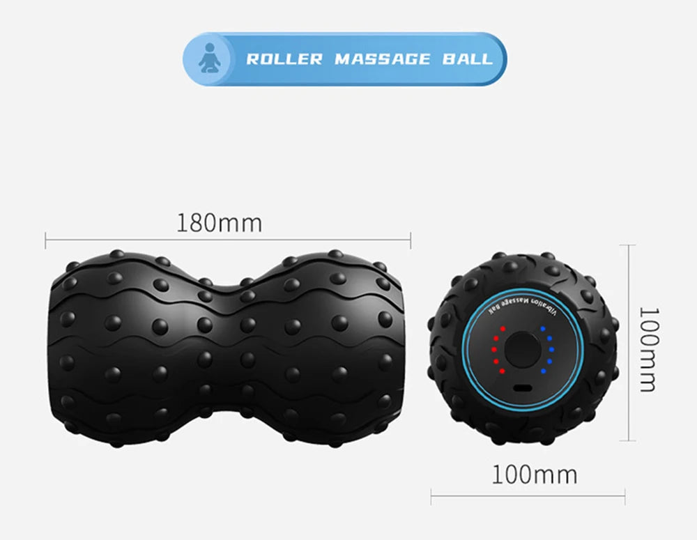 Black roller massage ball with textured surface, 180mm x 100mm, The Relief Method product