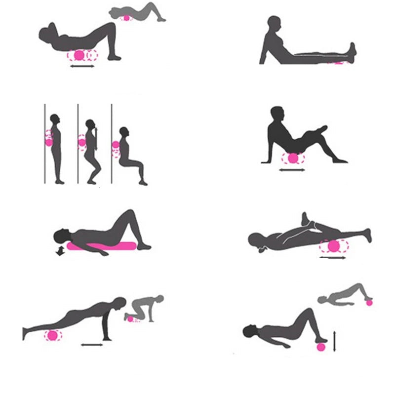 Illustration of exercise and massage ball techniques for muscle relief, The Relief Method.