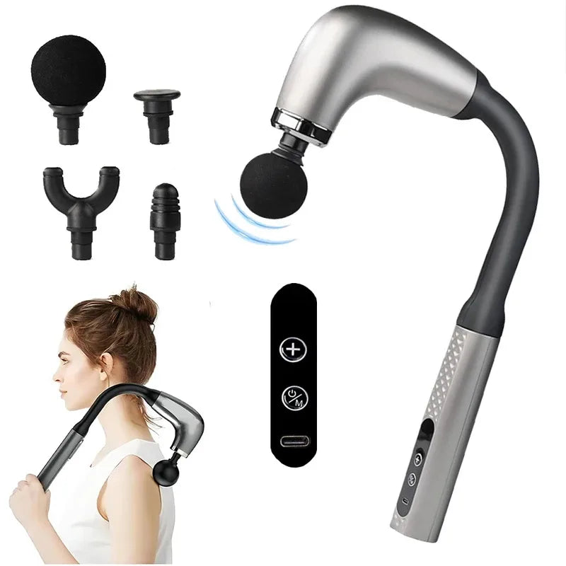 Handheld neck and shoulder massager with attachments, The Relief Method device in use